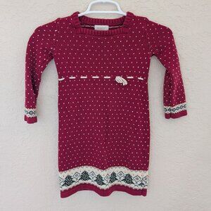 Vintage Savannah Girls Christmas Dress Knit Hearts Trees Long Sleeved Bow Sz S